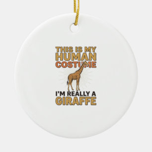 Funny Giraffe Human Costume Vintage Engraving Shir Ceramic Ornament