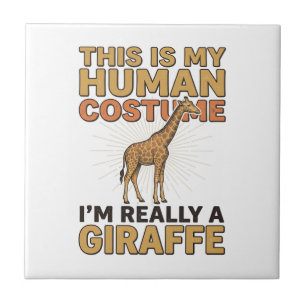 Funny Giraffe Human Costume Vintage Engraving Shir Ceramic Tile