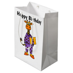 Funny Giraffe i Pajamas with Pillow Cartoon Medium Gift Bag