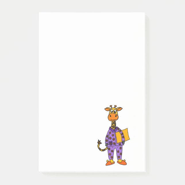 Funny Giraffe i Pajamas with Pillow Cartoon Post-it Notes (Front)
