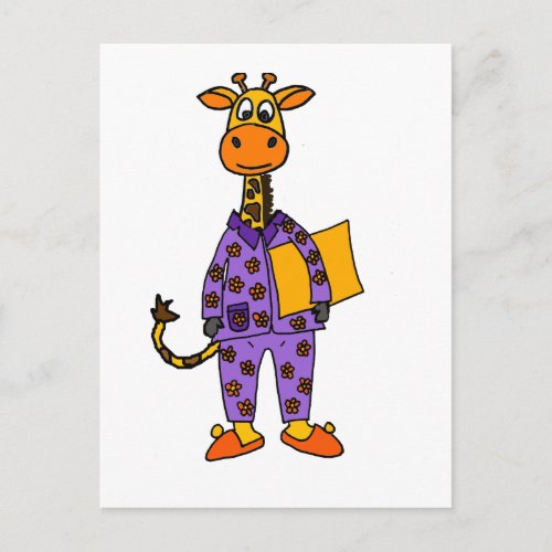 Funny Giraffe i Pajamas with Pillow Cartoon Postcard