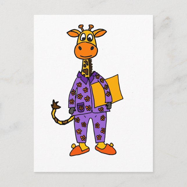 Funny Giraffe i Pajamas with Pillow Cartoon Postcard (Front)