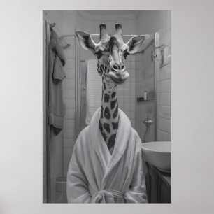 Funny Giraffe in Bathrobe Print, Quirky Bathroom Poster
