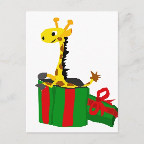 Funny Giraffe in Christmas Present Box Holiday Postcard