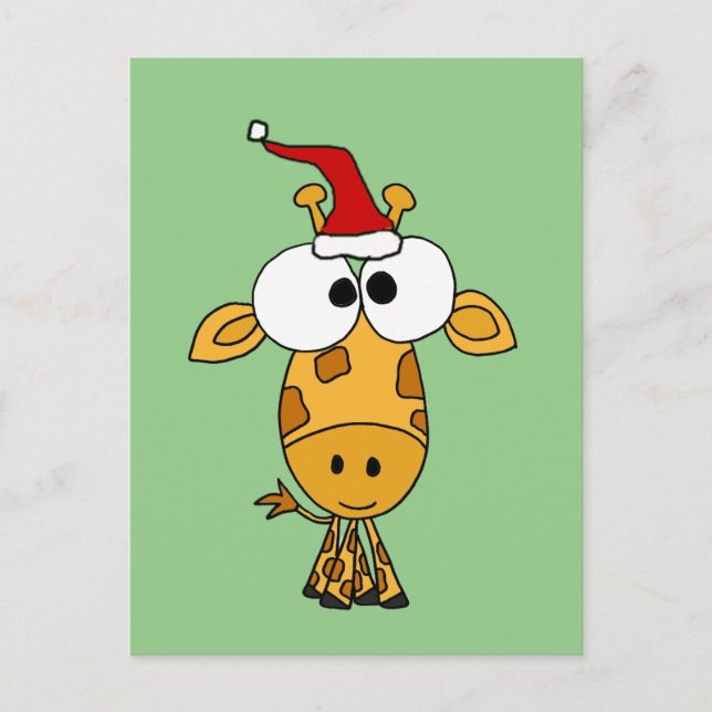 Funny Giraffe in Santa Hat Christmas Art Holiday Postcard (Front)