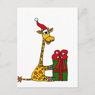 Funny Giraffe in Santa Hat Christmas Design Holiday Postcard