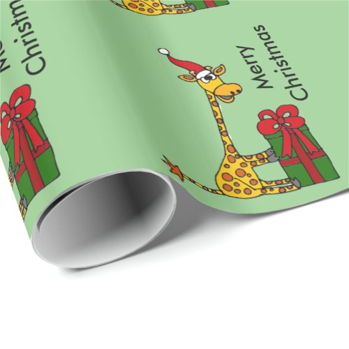 Funny Giraffe in Santa Hat Christmas Design Wrapping Paper