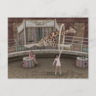 Funny Giraffe Jumps Through Ring Holiday Postcard