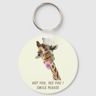 Funny Giraffe Keychain Smile - Custom Text