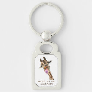 Funny Giraffe Keychain Smile - Custom Text