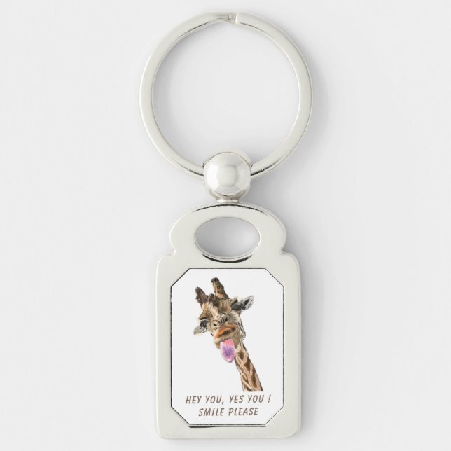 Funny Giraffe Keychain Smile - Custom Text (Front)