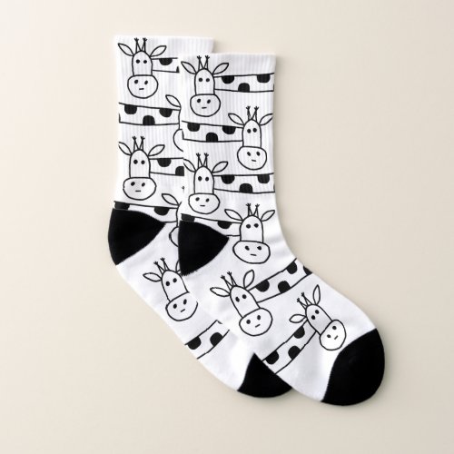 Funny Giraffe Line Drawing Doodles Quirky Socks