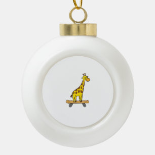 Funny Giraffe Lover Giraffe Skateboard  Ceramic Ball Christmas Ornament