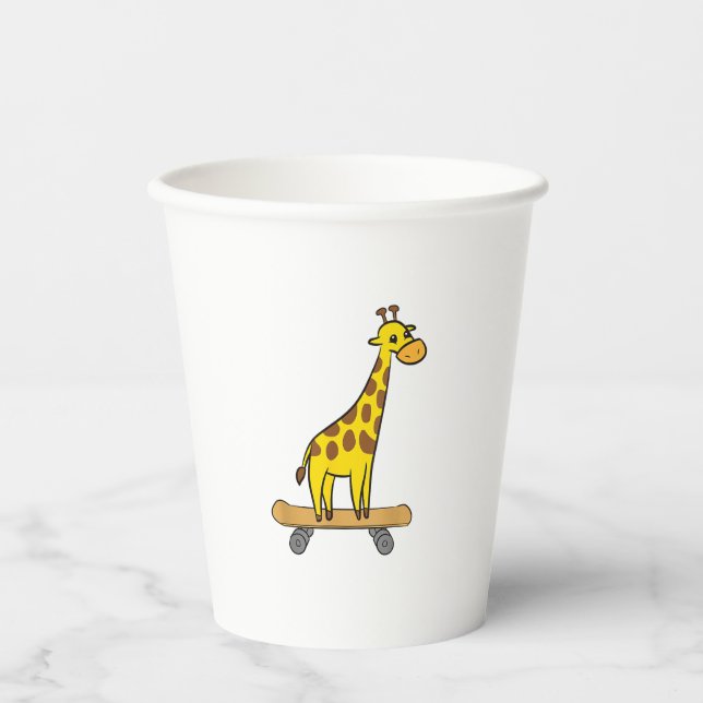Funny Giraffe Lover Giraffe Skateboard  Paper Cups (Front)