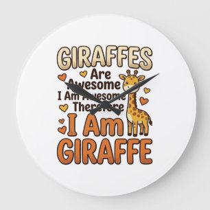 Funny Giraffe Lover Vintage Engraving Shirt Design Large Clock