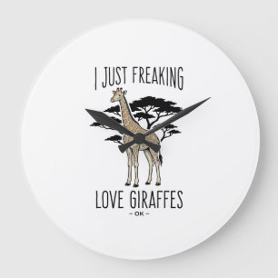 Funny Giraffe Lover Vintage Engraving Shirt Design Large Clock
