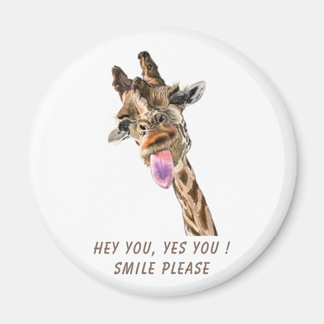 Funny Giraffe Magnet Gift - Smile - Custom Text (Front)