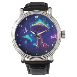 Funny Giraffe Mushroom Galaxy Stars Dark Blue Fun Watch