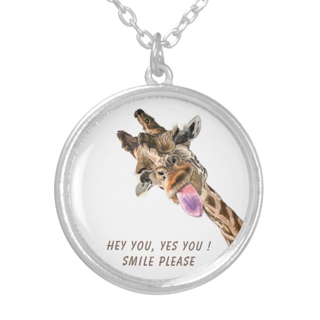 Funny Giraffe Necklace Smile - Custom Text (Front)