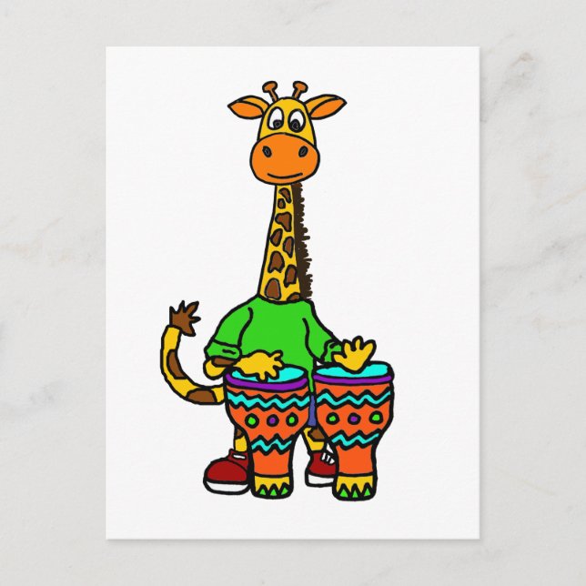 Funny Giraffe Playing Bongo Drums Postcard (Front)