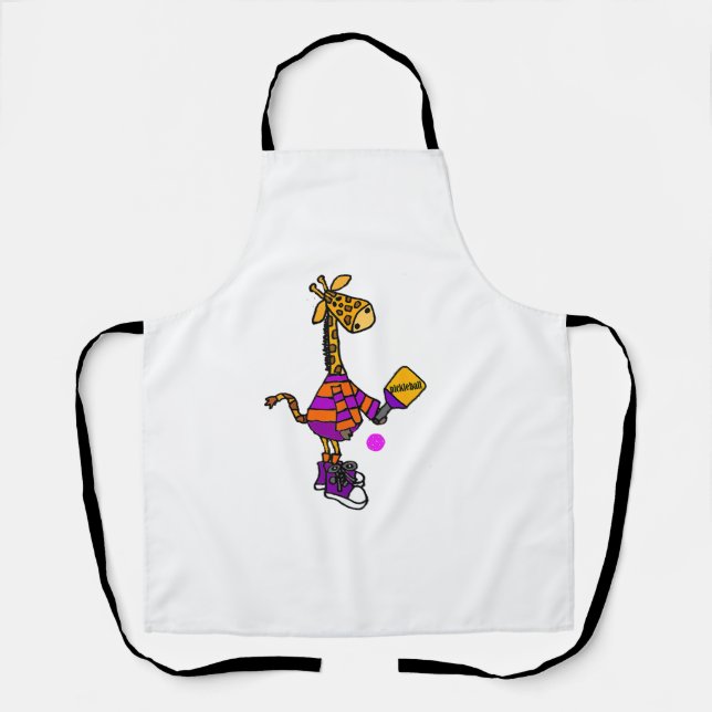 Funny Giraffe Playing Pickleball  Apron (Front)