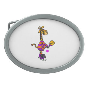 Funny Giraffe Playing Pickleball Belt Buckle