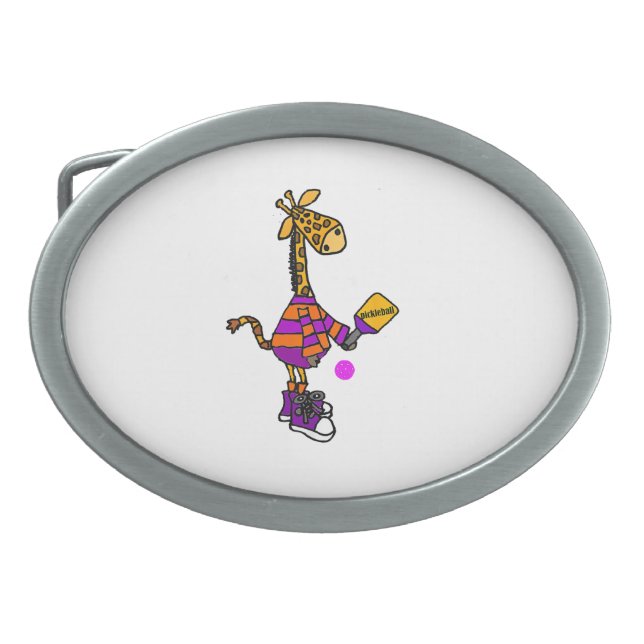 Funny Giraffe Playing Pickleball  Belt Buckle (Front)