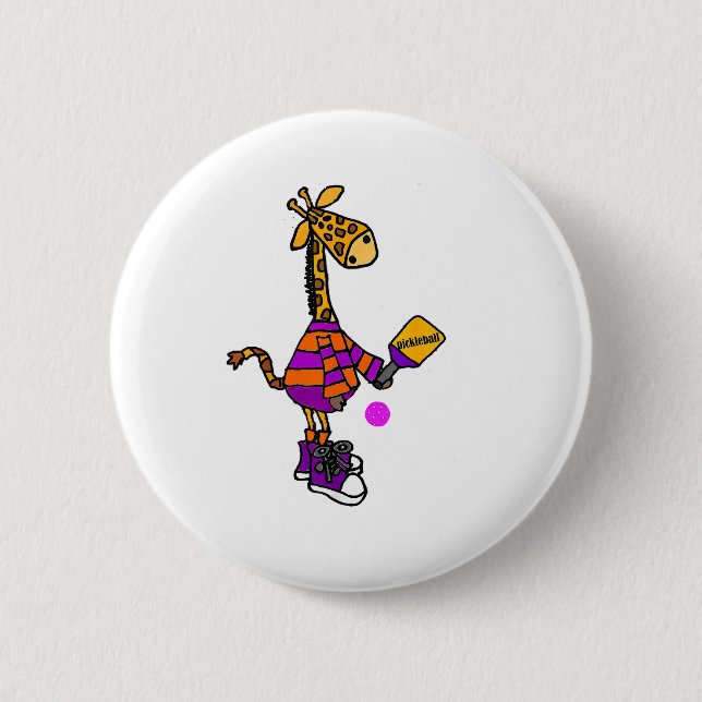 Funny Giraffe Playing Pickleball  Button (Front)