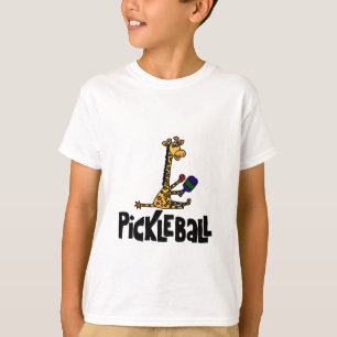 Funny Giraffe Playing Pickleball Cartoon T-Shirt