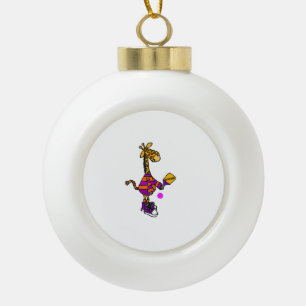 Funny Giraffe Playing Pickleball  Ceramic Ball Christmas Ornament