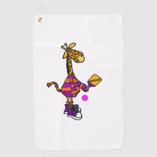 Funny Giraffe Playing Pickleball  Golf Towel