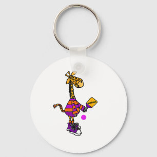 Funny Giraffe Playing Pickleball Keychain
