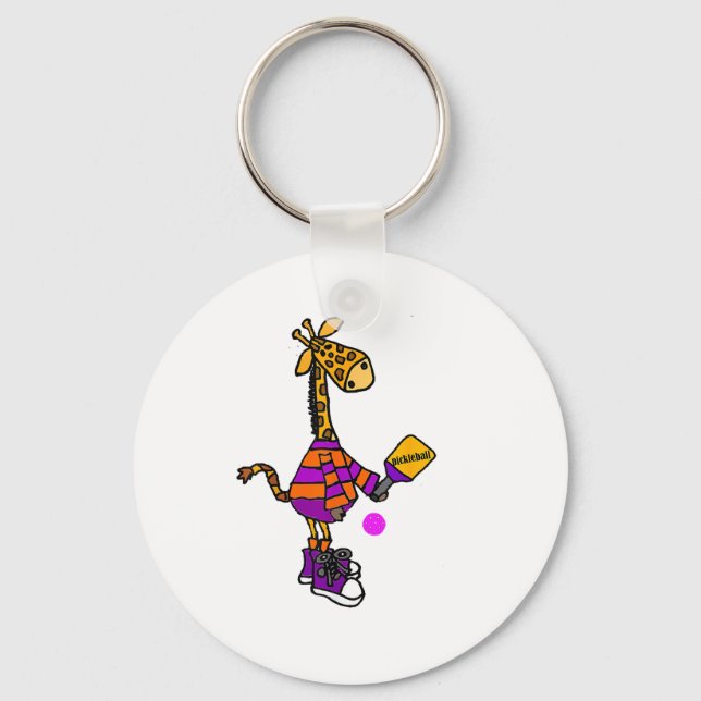 Funny Giraffe Playing Pickleball  Keychain (Front)