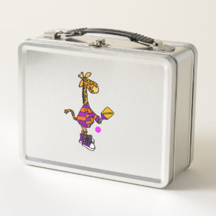 Funny Giraffe Playing Pickleball Metal Lunch Box