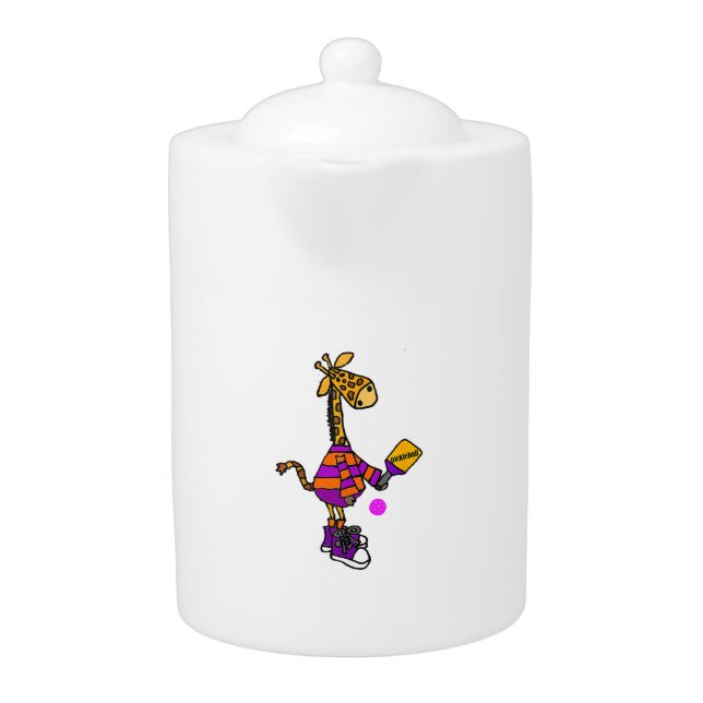 Funny Giraffe Playing Pickleball  Teapot (Front)