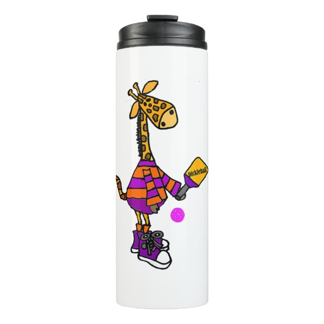 Funny Giraffe Playing Pickleball  Thermal Tumbler (Front)