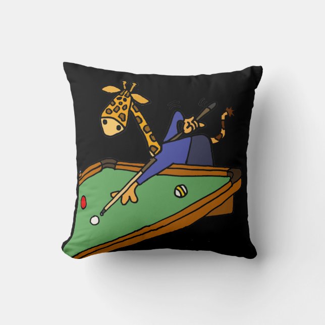 Funny Giraffe Playing Pool Cartoon Throw Pillow (Front)
