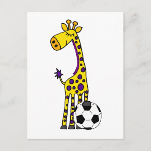 Funny Giraffe Playing Soccer Cartoon Postcard