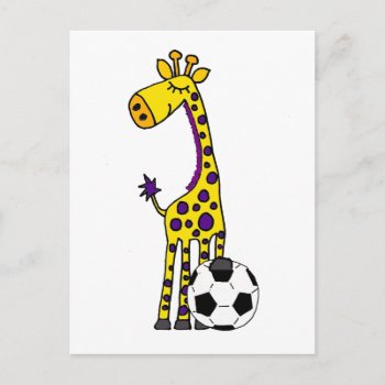 Funny Giraffe Playing Soccer Cartoon Postcard by inspirationrocks at Zazzle