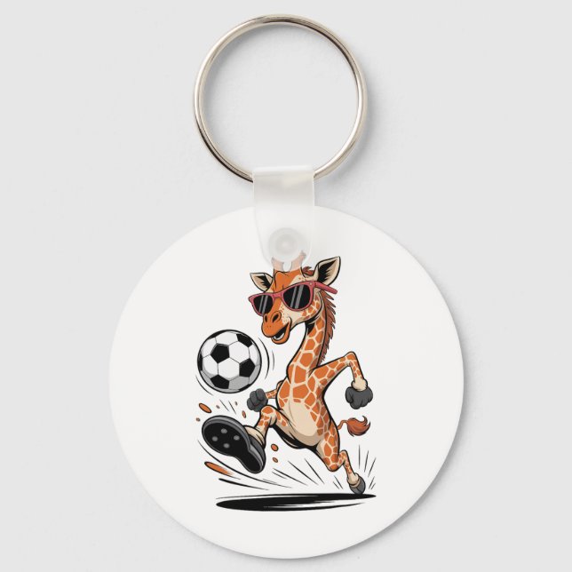 Funny Giraffe Playing Soccer Ll Artwork Cool Anima Keychain (Front)