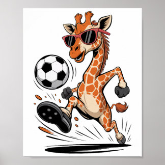 Funny Giraffe Playing Soccer Ll Artwork Cool Anima Poster