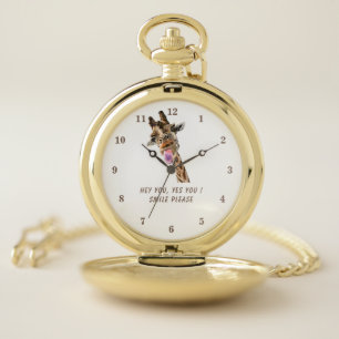 Funny Giraffe Pocket Watch Smile - Custom Text