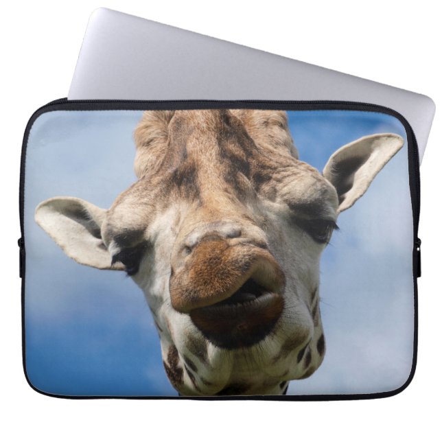 Funny giraffe portrait laptop sleeve (Front)