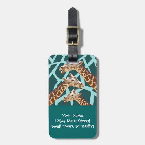 Funny Giraffe Print Teal Blue Wild Animal Patterns Luggage Tag