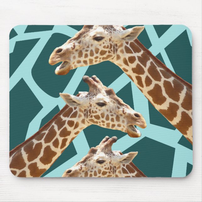 Funny Giraffe Print Teal Blue Wild Animal Patterns Mouse Pad (Front)