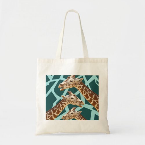 Funny Giraffe Print Teal Blue Wild Animal Patterns Tote Bag