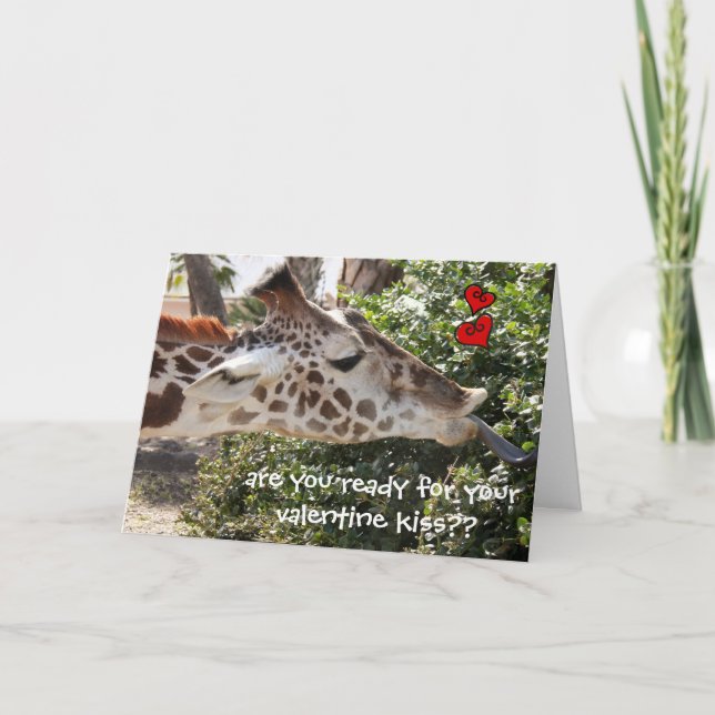 Funny Giraffe, ready for your VALENTINE kiss?? Holiday Card (Front)