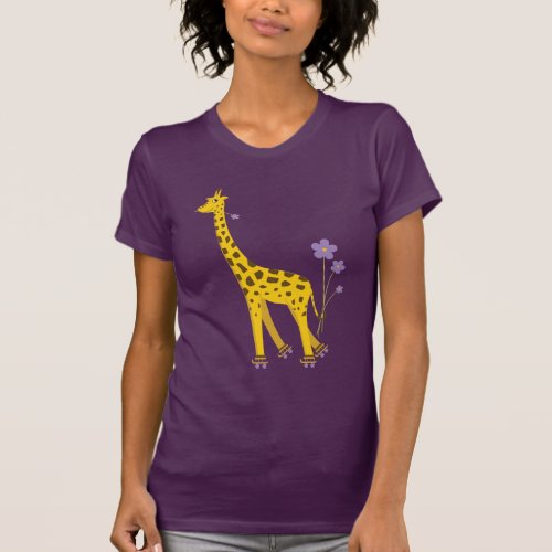 Funny Giraffe Roller Skating Dark Womens T_Shirt