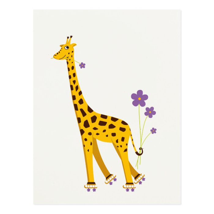 Funny Giraffe Roller Skating Post Cards