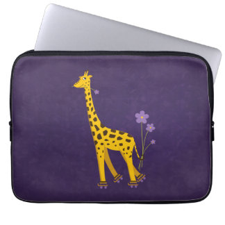 Funny Giraffe Roller Skating Purple 13in Laptop Sleeve